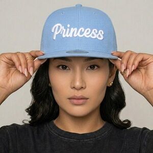Princess Snapback Hat Blue White Embroidered Baseball Cap Cute Aesthetic Girly